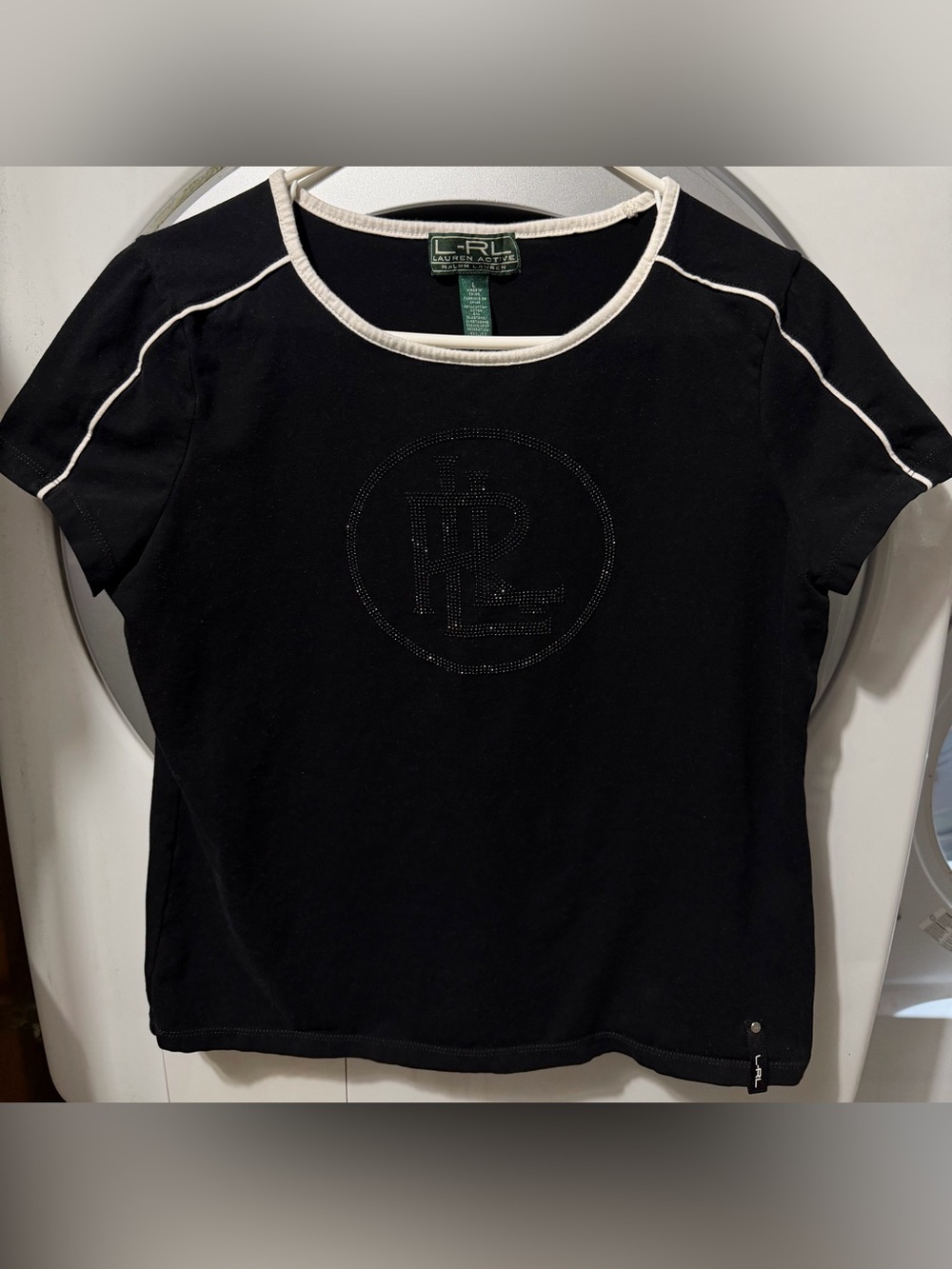 Ralph Lauren Black Long Sleeve Tee with Cream Trim